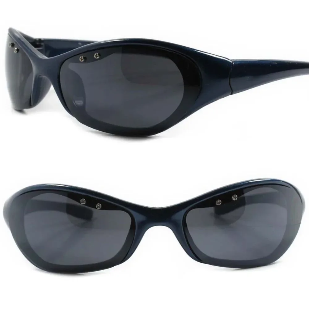 Outdoor Athletic Golf Baseball Blue Frame Wrap Around Rectangle Sport Sunglasses
